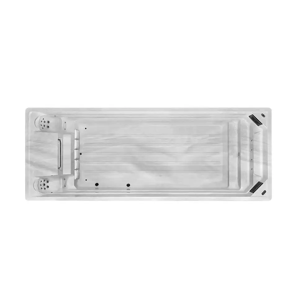 Vit PassionSpa Turbine 8 Grand Swim Spa i vit med marmorliknande interiör och svarta paneler